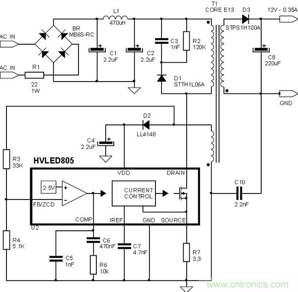 首個最簡單、器件最少的LED驅(qū)動電路設(shè)計(jì)