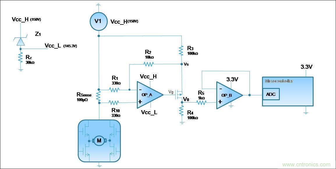 低壓運(yùn)放如何檢測高壓上橋臂電流？