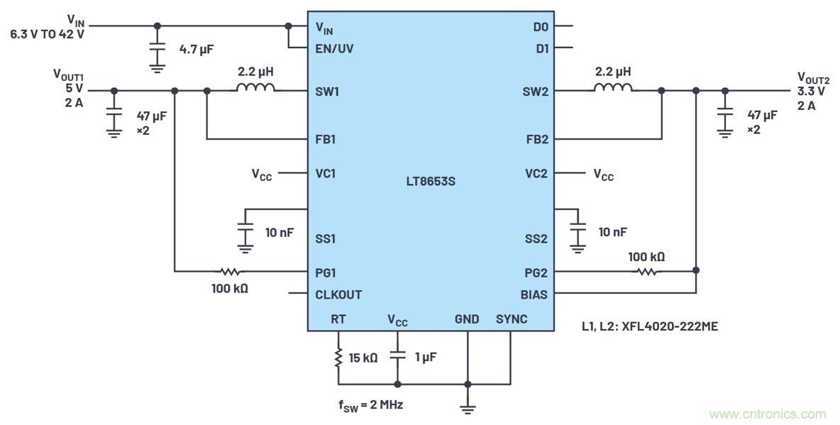 具有6.2 µA靜態(tài)電流的雙通道、42 V、2 A、單片、同步降壓型Silent Switcher 2穩(wěn)壓器